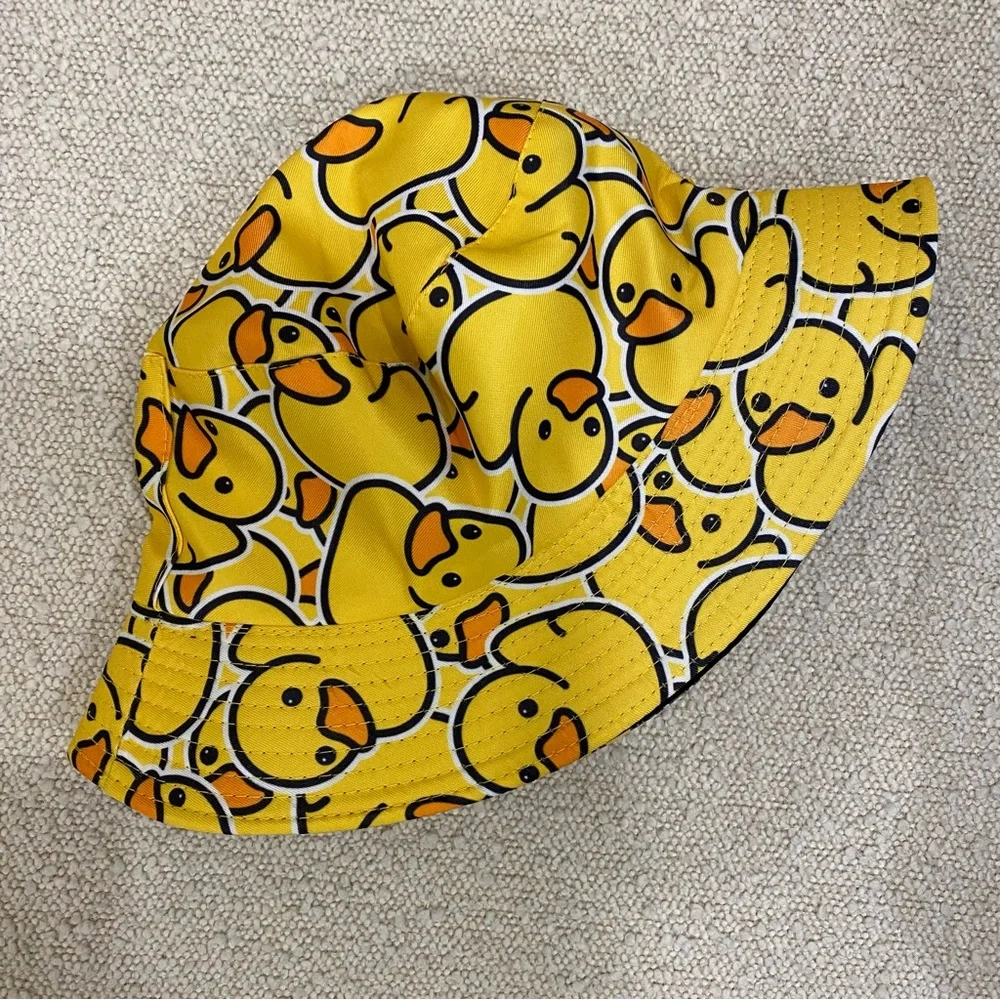 Yellow Black Rubber Ducky Print Bucket Hat